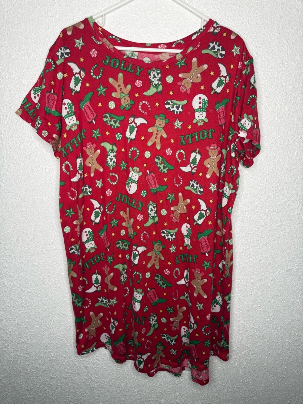 Magical Season Western Christmas Cowboy Gingerbread Snowman Top Red Women's 1X